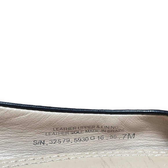 Tory Burch Black Leather Almond Toe Flats Size 7 Gold Logo Detail Grosgrain Bow - Picture 4 of 7